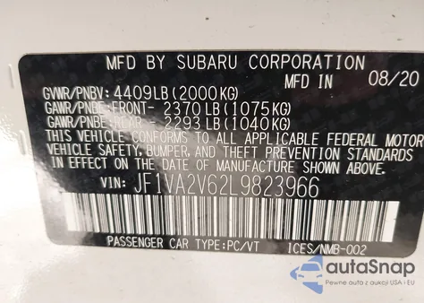 2020 Subaru Wrx Sti Limited из США, поврежденный, VIN JF1VA2V62L9823966
